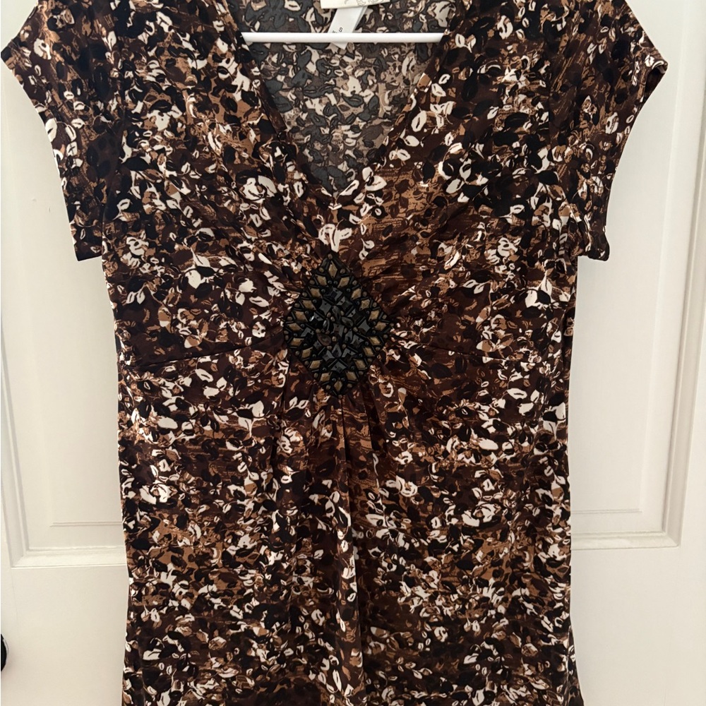 Dress Barn Cap Sleeve Fitted Embellished Blouse